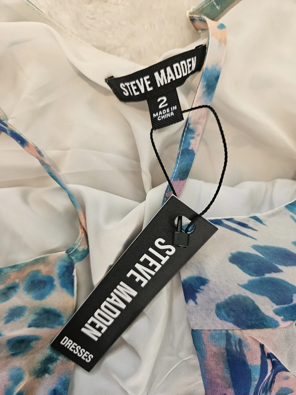 NWT Steve Madden Colorful Summer Dress Size 2 Blue Pink Feminine Ruffle Vacation - Picture 4 of 8